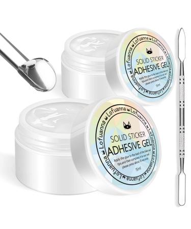 Lofuanna 15g Solid Gel Glue for Nail Tips Nail Art Rhinestone Glue Gel Solid Glue Gel Press on Nails UV/LED Needed 3D Sculpture Gel Nail Mold DIY Nail Art Design with Stirring Rod (2Pcs)