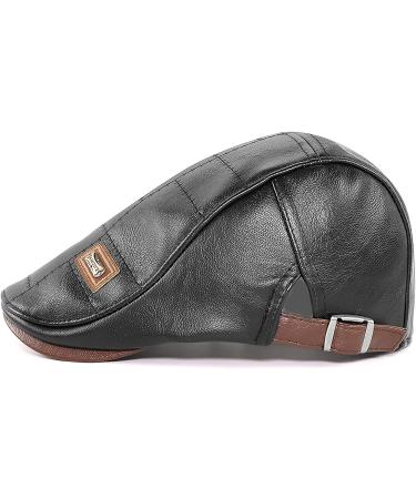Men's Adjustable PU Leather Ivy Cap - Classic Golf Flat Cap for Driving and Fishing - Black - Buy Online on SooperMarket.com
