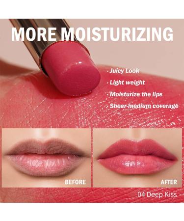Oulac Coral Peach Moisturising Lipstick: Hydrating Lip Balm for Dry Lips - Juicy Glossy Finish, Vegan & Cruelty-Free (04) - Buy Online on SooperMarket.com