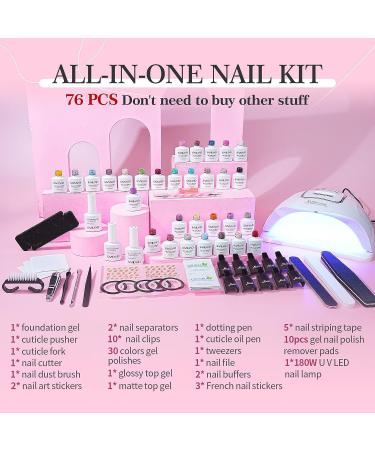 Saviland 76 PCS Gel Nail Polish Kit with 180W UV Light - 30 Colors Spring Summer Gel Polish Set for DIY Manicure with LED Lamp - Buy Online on SooperMarket.com