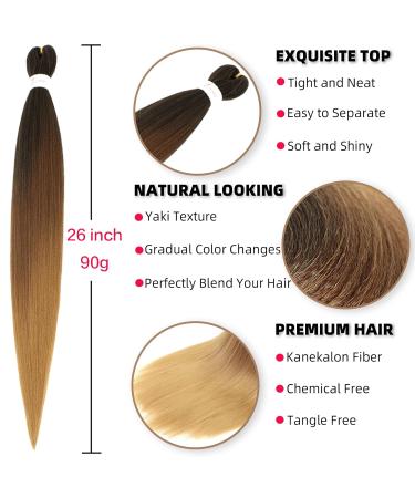 Xusuperb Pre-Stretched Braiding Hair Ombre Brown 26 - 6 Pack Kanekalon Extensions | Soft Yaki-Textured Braids (T1B/30/27#) - Easy International Shipping - Buy Online on SooperMarket.com