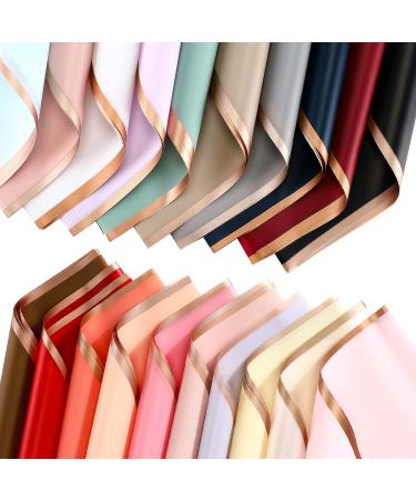 Nezyo 300 Sheets Gold Edge Flower Wrapping Paper Bulk Colorful Florist Bouquet Supplies Waterproof Florist Gift Wrap Paper Bouquet Supplies 23 x 23 Inch for Xmas DIY Crafts Box Packaging 20 Colors