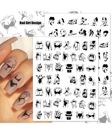 Bad Girl 3D Nail Art Stickers - Black and White Self Adhesive Design for Sexy Women and Girls | 8 Sheets - Buy Online on SooperMarket.com