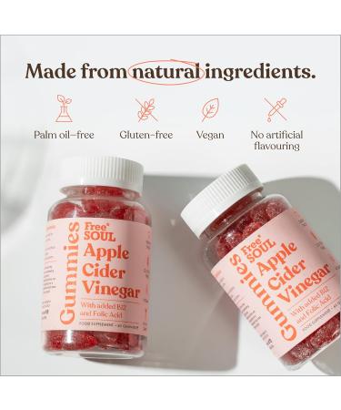 Apple Cider Vinegar Gummies 1000mg with Vitamin B12 & Folic Acid | 60 High Strength ACV Capsules | Enhanced with Pomegranate & Beetroot | Vegan Friendly | Free Soul - Buy Online on SooperMarket.com