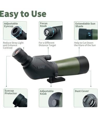 Gosky 20-60x60 HD Spotting Scope with Tripod, Carrying Bag & Phone Adapter - BAK4 45 Angled Spotter Scope for Target Shooting, Hunting & Bird Watching - Buy Online on SooperMarket.com