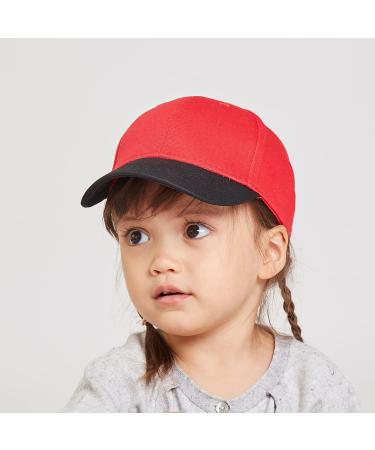 LANGZHEN 100% Cotton Kids Baseball Cap Hat | Adjustable Sun Hat for Girls Boys 2-4 Years | Black Red - Buy Online on SooperMarket.com