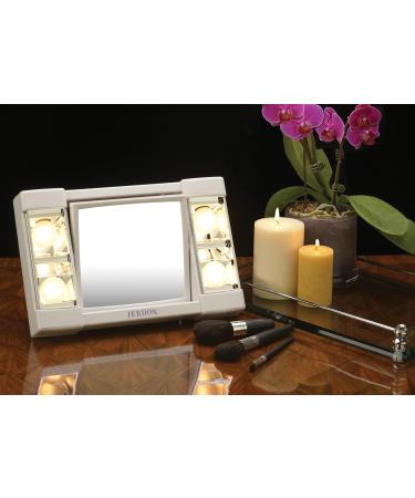 Jerdon Two-Sided Makeup Mirror with Lights - 3X Magnification, Glare-Free Lighting, White Base - Model J1010 - Buy Online on SooperMarket.com