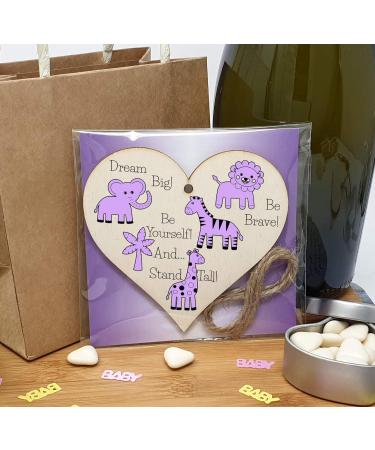 Plum Penguin Handmade Wooden Hanging Heart Plaque - Be Brave, Dream Big, Be Yourself - Gender-Neutral Safari Animals Nursery Wall Decoration - New Baby Present for Parents - Buy Online on SooperMarket.com