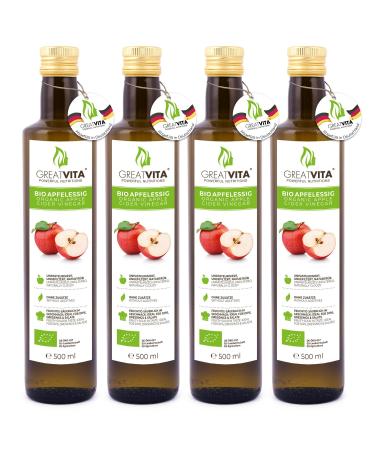 GreatVita Organic Apple Cider Vinegar 4 x 500 ml naturally cloudy & unfiltered with vinegar mother