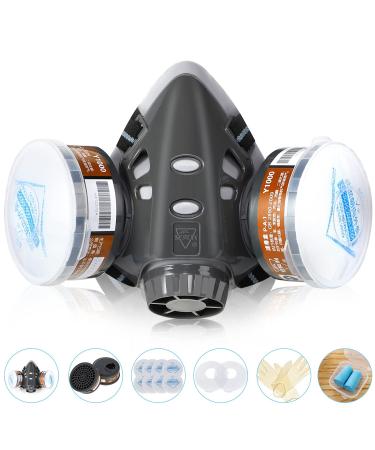 Reusable Face Cover with Filters Set -Active Carbon Respirator for Painting Against Gas/Dust/Organic Vapors/Smells/Fumes/Sawdust/Asbestos Suitable for Painting Staining Car Spraying Sanding &Cutting