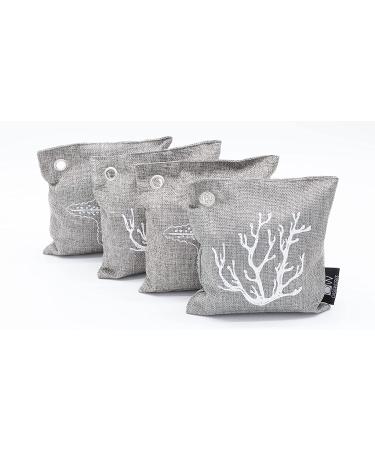 Oasisworks bamboo activated Charcoal Air Purifying Bags (4 Pack), Charcoal Bags Odor Absorber for Home and Car (Pet Friendly) - Charcoal Air Purifier Bags