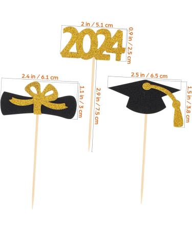 12Pcs Graduation Cupcake Toppers Glitter Cake Toppers Class of 2024 Congrats Grad Cap Diploma Cupcake Picks for Graduation Party Decorations -Golden Black - Buy Online on SooperMarket.com