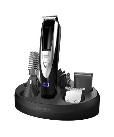 Perry Ellis 16-Piece Mens Grooming Kit - Rechargeable Beard Trimmer for Men Electric Razor for Men Face Body Nose Ear - LED Display Charging Dock