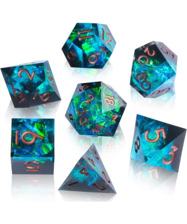Sharp Edge DND Dice Set - Handmade 7 Piece Accessories for TTRPG Games - Multi-Sided RPG Polyhedral Resin Dice - Blue Dark Color - Buy Online on SooperMarket.com