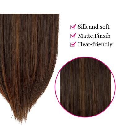 Halo Long Synthetic Hair Extensions Invisible Wire Headband 22 Inch Straight 4.4 Oz - Heat Resistant Fiber - No Clip - Dark Brown Mix Light Auburn - Buy Online on SooperMarket.com