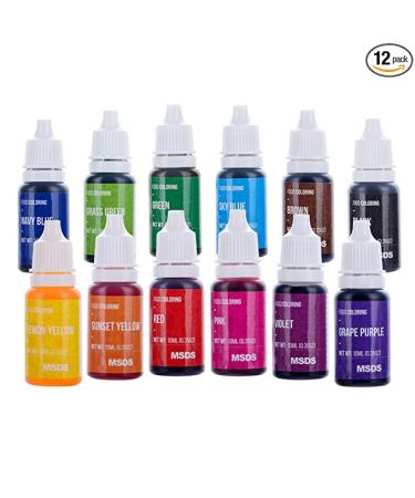 12 Color Cake Food Coloring Set Nomeca Food Grade Vibrant Food Color Liquid Dye Tasteless for Baking Icing Decorating Fondant Cooking Slime Making DIY Supplies Kit - .35 Fl. Oz (10 ml) Bottles
