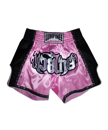 Lumpinee Retro Muay Thai Kick Boxing Shorts : LUMRTO-003-Pink Size Medium Pink
