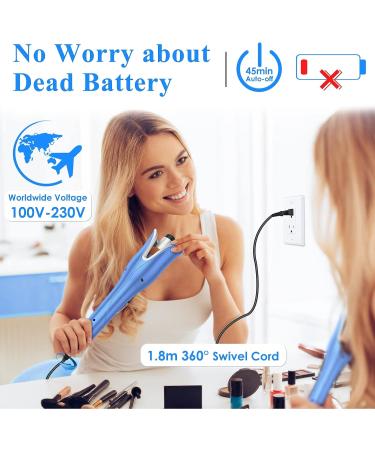 Auto Hair Curler with Large Rotating Barrel, 4 Temps, 3 Timer Settings - Blue - Buy Online on SooperMarket.com
