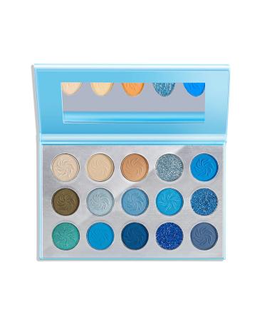 Blue Eyeshadow Palette QIUFSSE 15 Colors Eye Shadow Pallete Sets Highly Pigmented Matte Glitter Colorful Long Lasting Blendable Nude Silver Grey Glitter Metallic Navy Dark Light Blue Makeup Pallet for Women Christmas Hal...