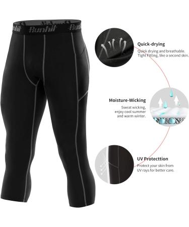 Runhit Men's Compression 3/4 Pants with Pockets 2 Pack - Black & Gray, Medium - Buy Online on SooperMarket.com