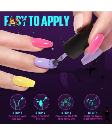 TOMICCA Glow in the Dark Gel Nail Polish Set - Halloween Luminous Fluorescent UV Gel Polish Kit - Pink & White Colors for Nail Art - Buy Online on SooperMarket.com