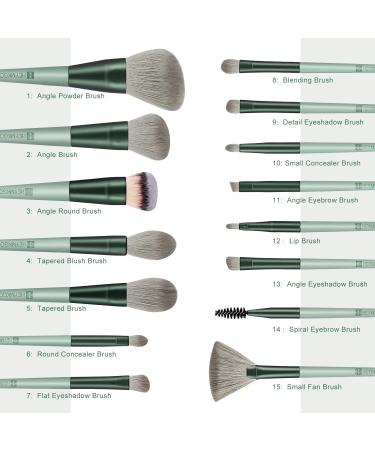 HEYMKGO 15Pcs Makeup Brush Set - Premium Synthetic Bristles for Liquid & Powder Makeup Application - Green - Buy Online on SooperMarket.com