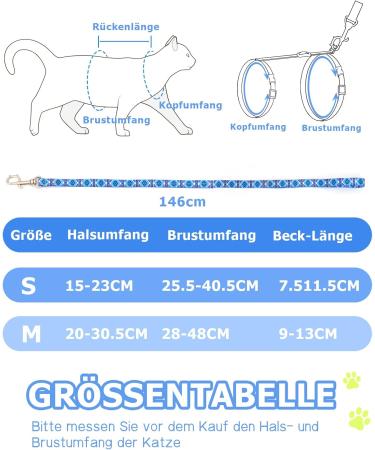 Supet Adjustable Cat Dishes with Leash - Outbreak-Proof Perfect for Large & Small Cats Kitten Dishes Set for Walking - Blue (M: Chest Size 28-48cm) - Buy Online on SooperMarket.com