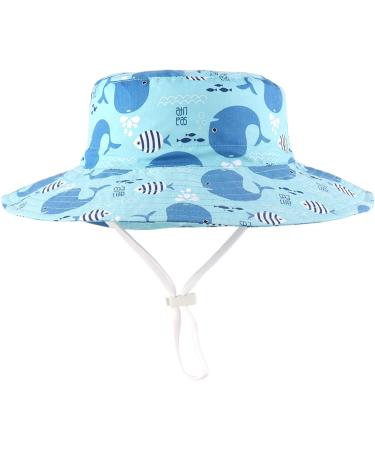 LANGZHEN Baby Girls Sun Protection Hat - Wide Brim Toddler Kids Play Hat with Chin Strap, Whale Design, Turquoise (2-4 Years) - Buy Online on SooperMarket.com