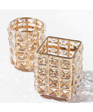 Torribala 2 Pieces Crystal Pen Holder Glass Container in Japanese Metal Luxury Beauty Tool Storage - Buy Online on SooperMarket.com
