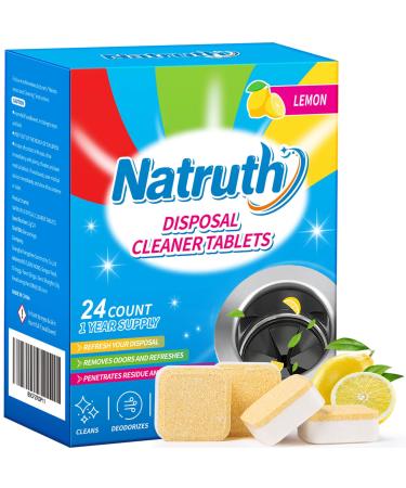 NATRUTH Garbage Disposal Cleaner Deodorizer Tablets 24 Pack - Lemon Fresh Formula Disposer Freshener Natural Kitchen Drain Cleaning Tablet