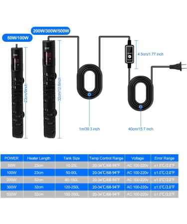 Podazz Aquarium Heater 100W - Immersion Heating for Fish & Turtles Quartz Glass Adjustable Temperature Controller - Buy Online on SooperMarket.com