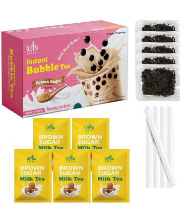 Fusion Select 5 Packs Authentic Instant Brown Sugar Boba Tea Kit with Classic Black Tea Bubble Tea Drink, Instant Boba Tapioca Pearl, Straws, Popular Bubble Tea Flavor (Royal Black Tea Latte, 1 Pack)