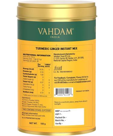 VAHDAM Turmeric Ginger Latte Mix (40 Cups 3.53oz) Caffeine-Free Golden Milk Powder With Curcumin Black Pepper & Ginger | Brew Hot/Iced Tea Or Turmeric Latte - Buy Online on SooperMarket.com