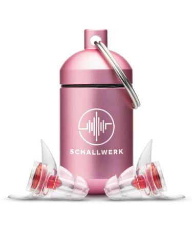 Schallwerk Women+ |Unnecessary hearing protection earplugs - dampen noise & get sound quality - earplugs transparent - Ear plugs Suitable for music festival work & learning elongated aluminum container Red filters