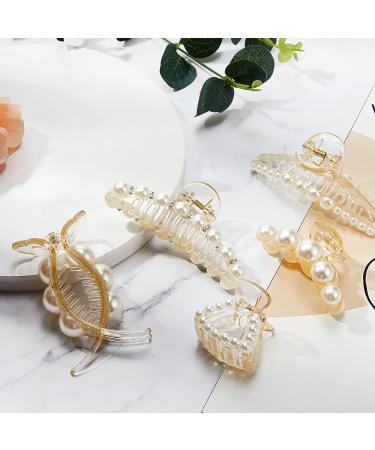 6-Piece Champagne Pearl Hair Claw Clips Set - Retro Non-Slip Barrettes for Women and Girls - Buy Online on SooperMarket.com