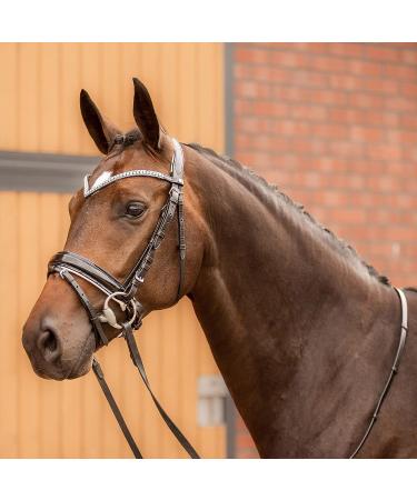 HORZE Grayson Classic Leather Ergonomic Snaffle Dressage Bridle - Black/White Horse - Buy Online on SooperMarket.com