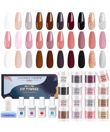 Lavender Violets 22 Pcs Dip Powder Nail Kit Starter - 16 Colors Dipping Powder Liquid Set with Base Top Coat  Activator  Brush Saver  Nail Buffer and Powder Brush for Home Salon Nail Art Design M960B