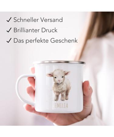 Personalized Sheep Enamel Cup for Kids - Custom Name Drinking Cup | Ideal Gift for Boys & Girls - 300 ml - Buy Online on SooperMarket.com