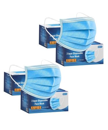 1ABOVE 200 PCS -3-Layer Protective Disposable Face Masks Breathable Face Mask High Filterability Sutaible For Sensitive Skin (Blue)