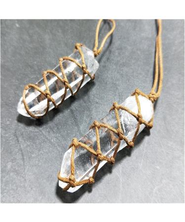 Natural Crystal Rough Natural Crystal Rough Natural White Amethyst Quartz Crystal Column Pendant Stone Reiki Hangings Craft with Weave Rope - Buy Online on SooperMarket.com
