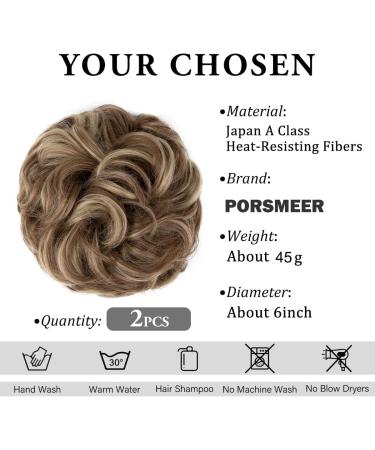 PORSMEER Curly Wavy Hair Buns Extensions 2 Pieces for Women Girls - Large Synthetic Updo Scrunchies in Gold Blonde/Ash Brown 12H24 - Buy Online on SooperMarket.com