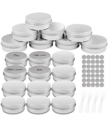 Firschoie 20 pieces aluminum empty jars 20 ml cream jar empty jar with screw cap jar with 28 round stickers and 4 spatulas ideal for make-up creams lotions mini candles (silver)