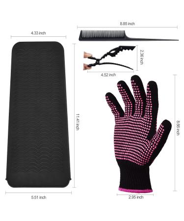 ARRITZ Professional Heat Resistant Gloves for Hair Styling - Silicone Bumps, Heat Proof Mat, 6pcs Clips, 2pcs Combs - Pink - Buy Online on SooperMarket.com