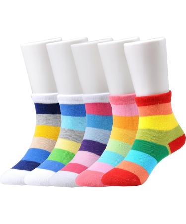 EPEIUS Kids Girls' 5 Pack Seamless Rainbow Stripes Crew Socks - Size Medium, Assorted Colors - Buy Online on SooperMarket.com