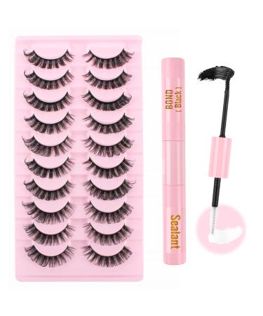Parriparri Russian Strip Lashes with Glue Curly False Eyelashes Kit with Bond and Seal 10 Pairs Hybrid Lashes Set Eye Lashes Natural Look Russian Lashes with Glue-23