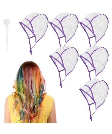 WLLHYF 6 Pieces Hair Cap Dye Colouring Cap Highlighting Frosting Cap Art Tipping Cap with Plastic Crochet Hook for Salon DIY Dyeing Hair Hairdressing