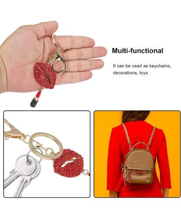 2Pcs Sparkling Lips & Lipstick Keychain Set - Red Bling Charm for Keys, Purse, Bags - Buy Online on SooperMarket.com
