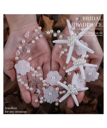 EASEDAILY Starfish Bride Wedding Hair Vine - Silver Flower Headband with Pearls and Crystals for Beach Bridal Hair Accessories - Buy Online on SooperMarket.com