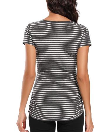 Love2Mi Maternity Nursing Shirt - Short Sleeve V-Neck Breastfeeding T-Shirt - Size L - Dark White Stripe - Buy Online on SooperMarket.com