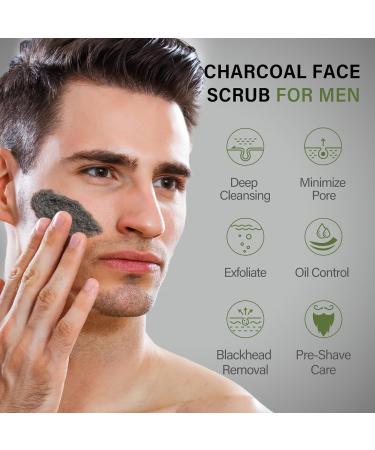 Men's Face Scrub Bamboo Charcoal Salicylic Acid Face Exfoliant Facial Peeling Improves Blackheads Acne Clogged Pores Cleansing Oil Control Pre-shave Care for Men with Facial Cleansing Brush - Buy Online on SooperMarket.com